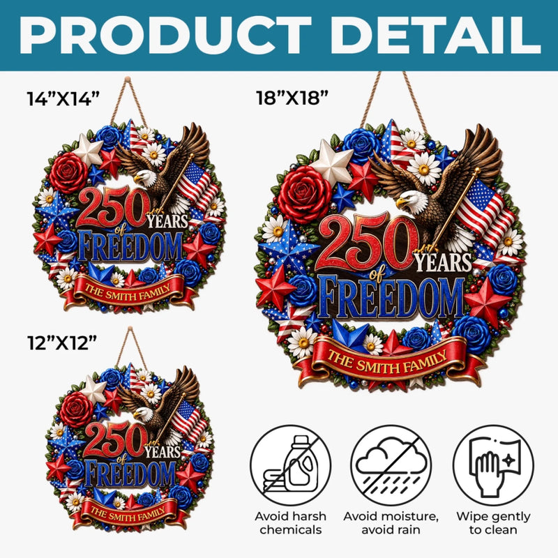 Custom Wood Sign - Personalized America 250th Anniversary Gifts For Mom, Dad, Brother, Sister, Kids - Home Of The Free And Brave