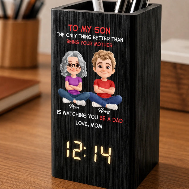 Custom Pen Holder With Clock - Personalized Father's Day Birthday Gifts For Son - My Son My Greatest Joy