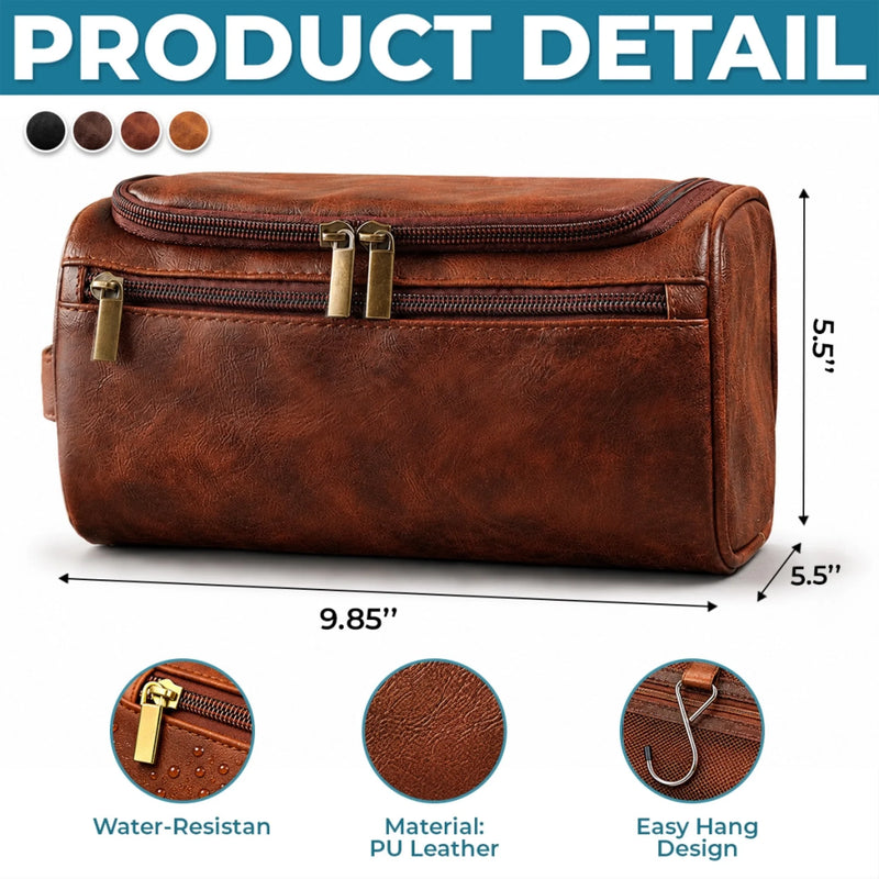 Custom Leather Toiletry Bag - Personalized Father's Day Birthday Gifts For Dad, Grandpa, Husband - Dad Makes Every Moment Better