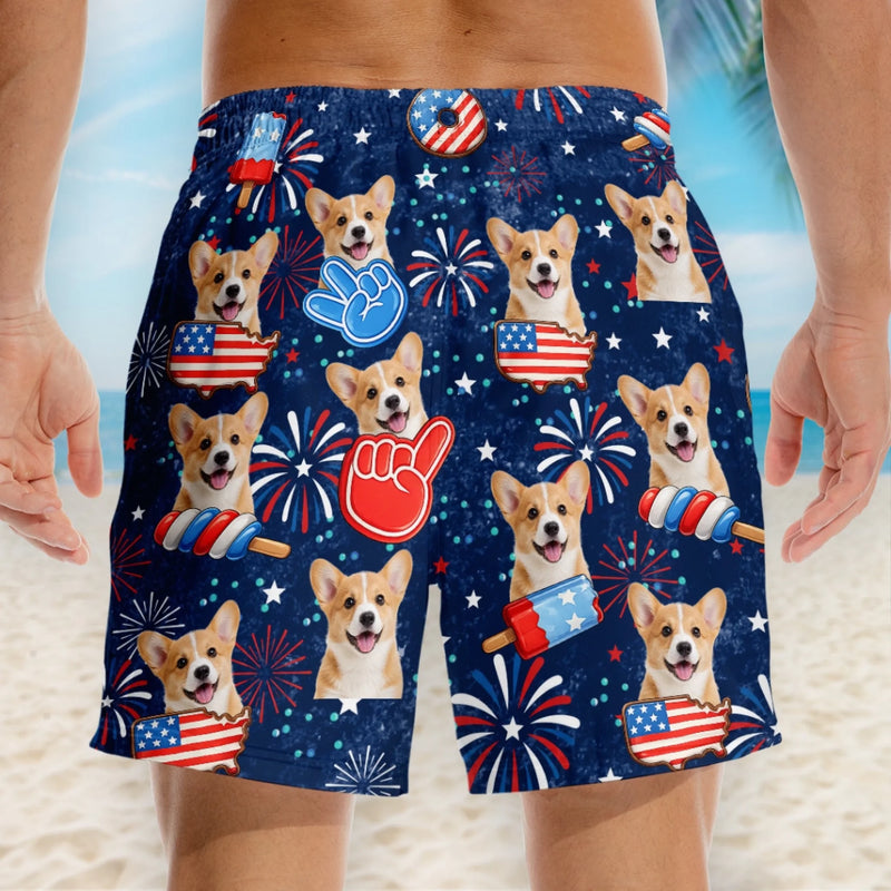Custom Photo Tropical Hawaiian Aloha Men Beach Shorts - Personalized Summer Vacation And Travel Gifts For Dog Cat Lovers, Dog Dad And Mom, Cat Owners - Summer Paws Forever