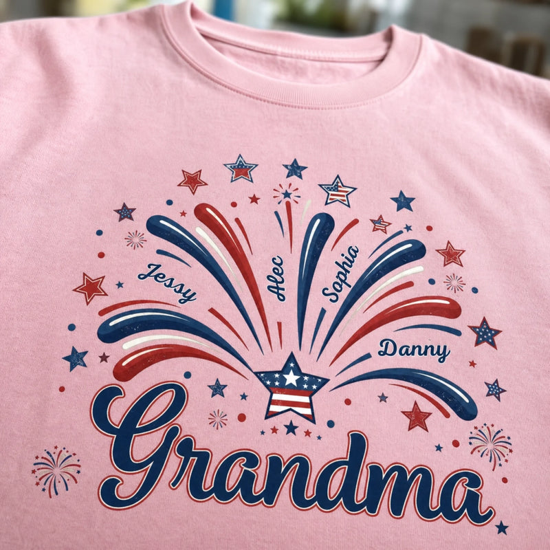 Custom T-shirt, Premium T-shirt, Hoodie - Personalized 4th Of July Gifts For Mom, Grandma - Family Lights Up Her World