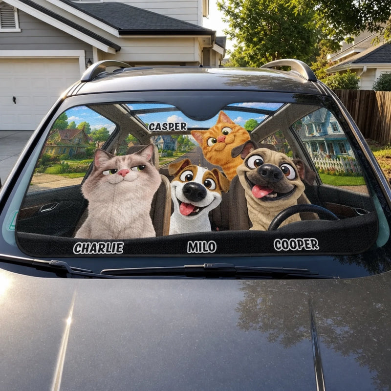 Custom Auto Windshield Sunshade, Car Window Protector - Personalized Birthday Gifts For Dog Cat Lovers, Dog Dad And Mom, Cat Owners - Where Paws Go, Joy Follows