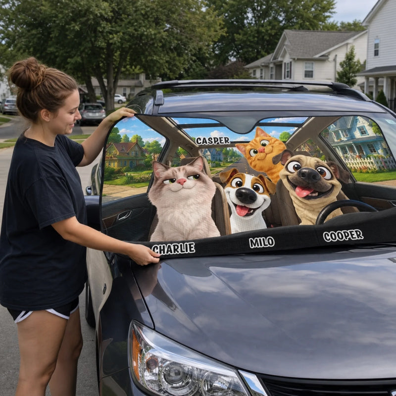 Custom Auto Windshield Sunshade, Car Window Protector - Personalized Birthday Gifts For Dog Cat Lovers, Dog Dad And Mom, Cat Owners - Where Paws Go, Joy Follows