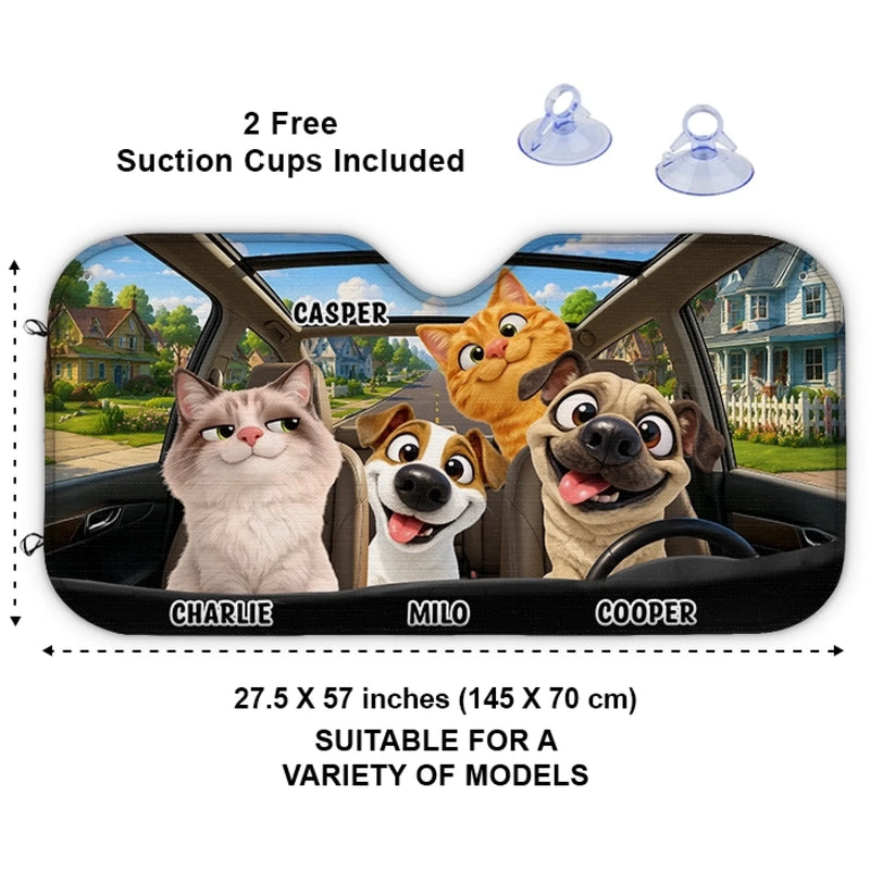 Custom Auto Windshield Sunshade, Car Window Protector - Personalized Birthday Gifts For Dog Cat Lovers, Dog Dad And Mom, Cat Owners - Where Paws Go, Joy Follows