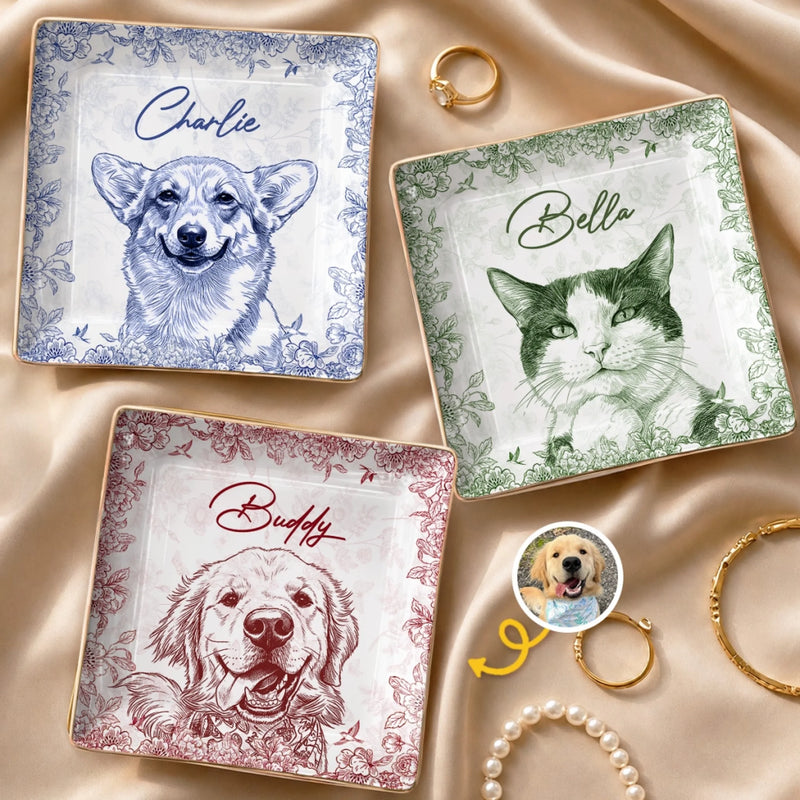 Custom Photo Full-Print Jewelry Dish - Personalized Birthday Gifts For Dog Cat Lovers, Dog Dad And Mom, Cat Owners - Blessed With Sweet Furry Souls