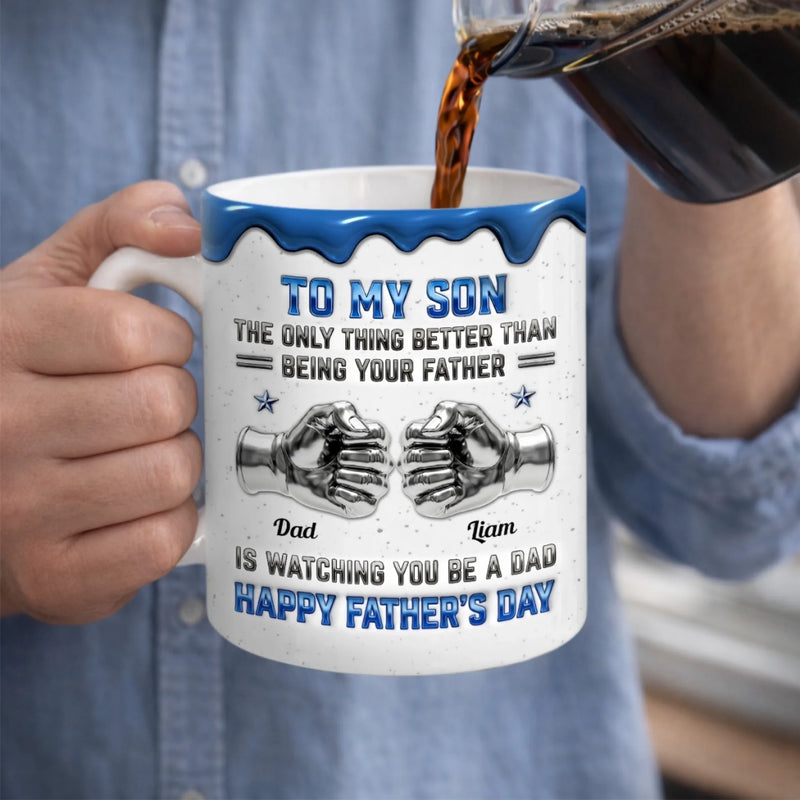 Custom 3D Inflated Effect Printed Mug - Personalized Father's Day Birthday Gifts For Son - Strong Bond Proud Legacy