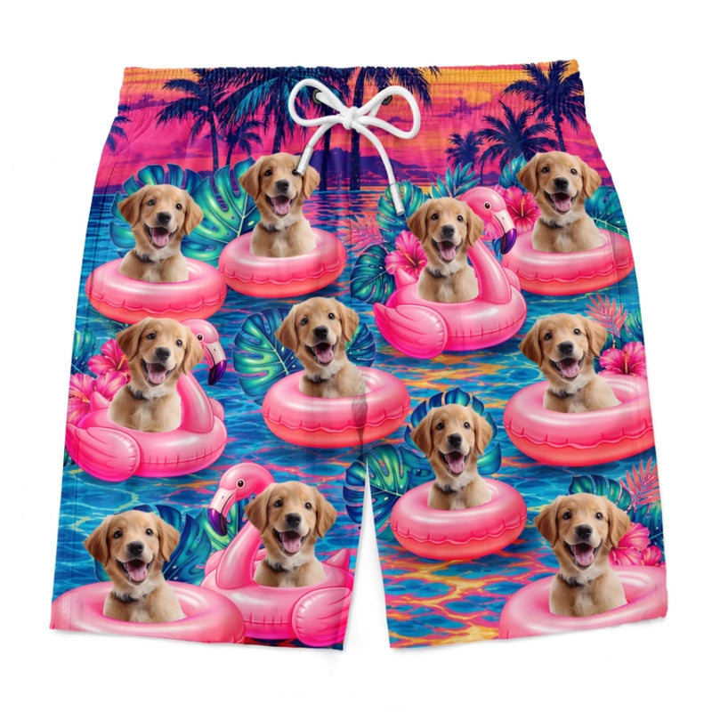 Custom Photo Tropical Hawaiian Aloha Men Beach Shorts - Personalized Summer Vacation And Travel Gifts For Dog Cat Lovers, Dog Dad And Mom, Cat Owners - Pure Vitamin Sea Boost