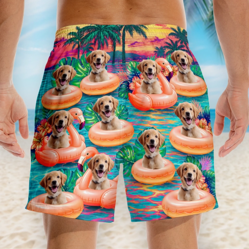 Custom Photo Tropical Hawaiian Aloha Men Beach Shorts - Personalized Summer Vacation And Travel Gifts For Dog Cat Lovers, Dog Dad And Mom, Cat Owners - Pure Vitamin Sea Boost