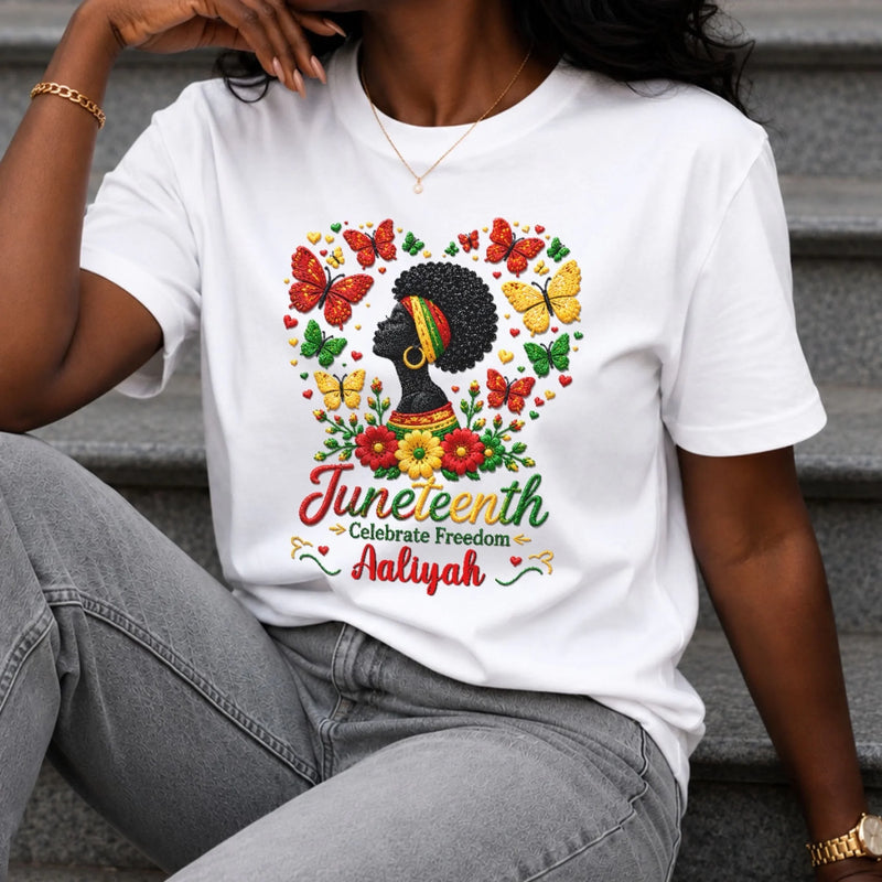 Custom T-shirt, Hoodie – Personalized Juneteenth Gifts For Women – This Melanin Queen Stands For Freedom