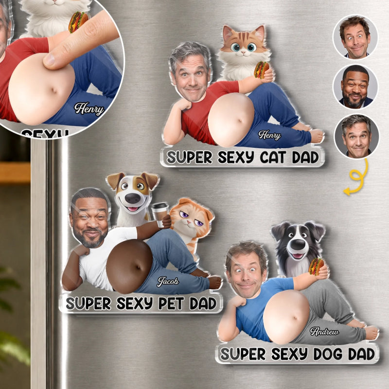 Custom Photo Dad Bod Belly Squishy Acrylic Fridge Magnet – Personalized Father's Day Funny Gifts For Dog Cat Lovers, Dog Dad, Cat Owners – Paws Make Life Better