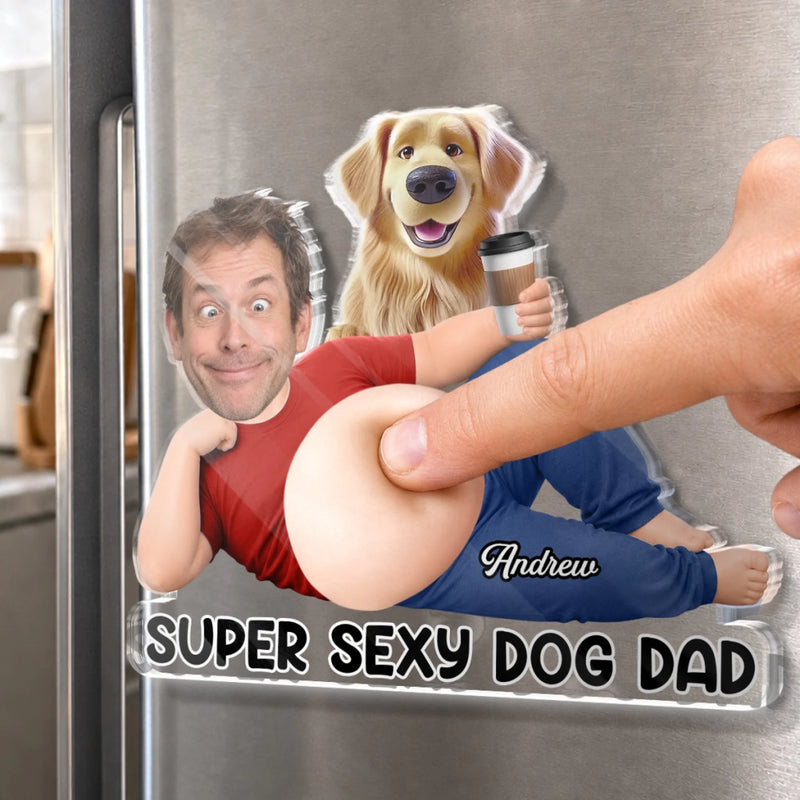 Custom Photo Dad Bod Belly Squishy Acrylic Fridge Magnet – Personalized Father's Day Funny Gifts For Dog Cat Lovers, Dog Dad, Cat Owners – Paws Make Life Better