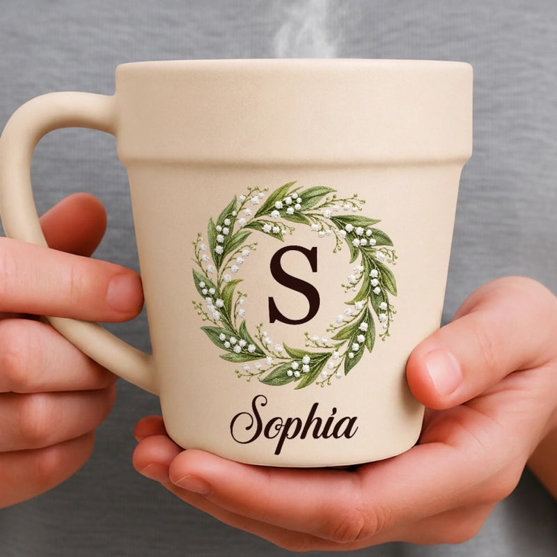 Custom Plant Pot Ceramic Mug - Personalized Birthday Garden Gifts For Gardeners - My Name, My Blooming Wreath