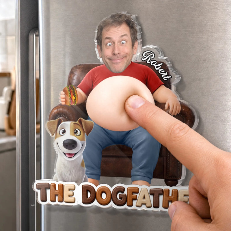 Custom Photo Dad Bod Belly Squishy Acrylic Fridge Magnet – Personalized Father's Day Funny Gifts For Dog Cat Lovers, Dog Dad, Cat Owners – Life Is Better With Paws