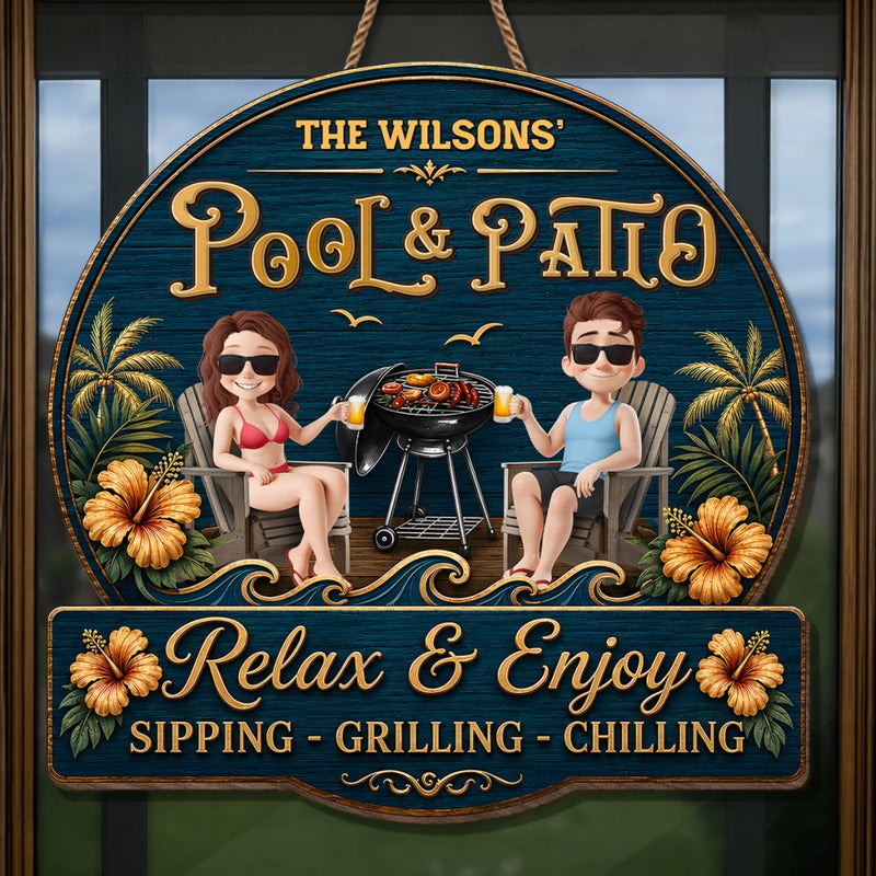 Custom Wood Sign - Personalized Summer Vacation And Travel Gifts For Couple - Welcome To Our Backyard Bar
