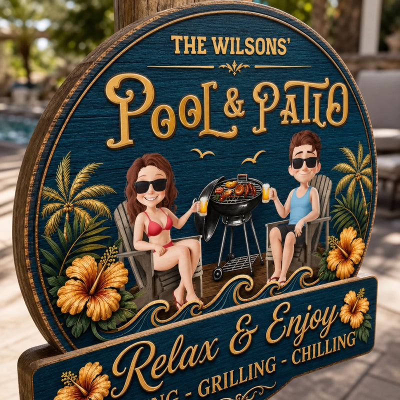 Custom Wood Sign - Personalized Summer Vacation And Travel Gifts For Couple - Welcome To Our Backyard Bar