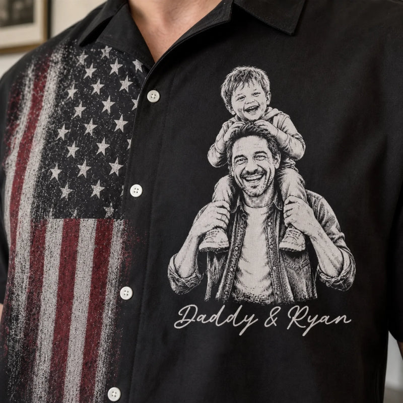 Custom Photo Unisex Tropical Hawaiian Aloha Shirt - Personalized America 250th Anniversary Father's Day Gifts For Dad, Grandpa - Built On Freedom And Family