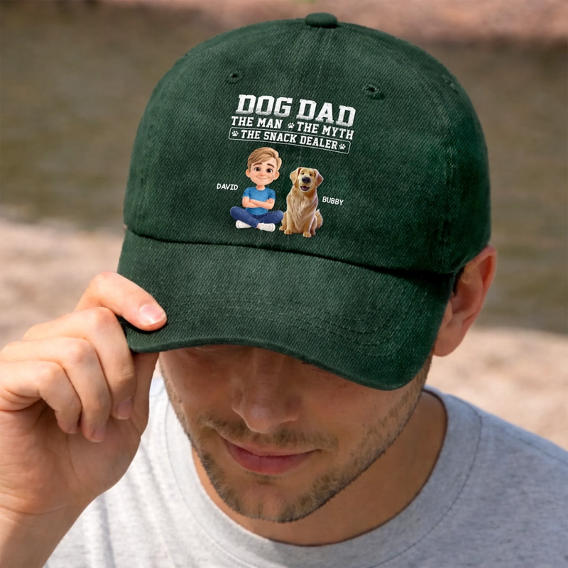 Custom Vintage Washed Denim Baseball Cap - Personalized Father's Day Gifts For Dog Lovers, Dog Dad And Mom - The Snack Dealer