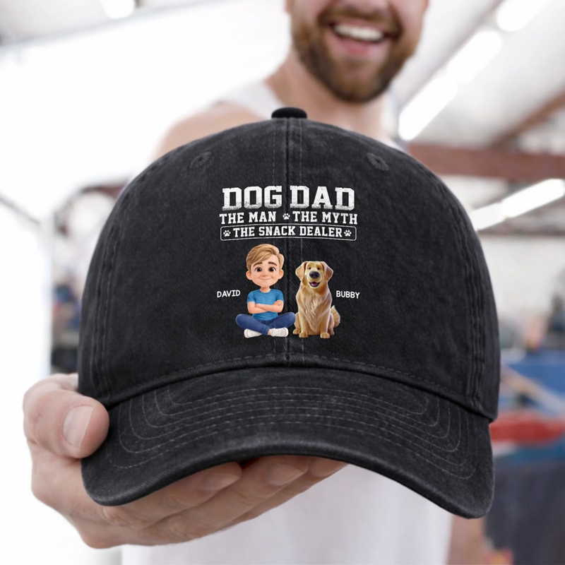 Custom Vintage Washed Denim Baseball Cap - Personalized Father's Day Gifts For Dog Lovers, Dog Dad And Mom - The Snack Dealer