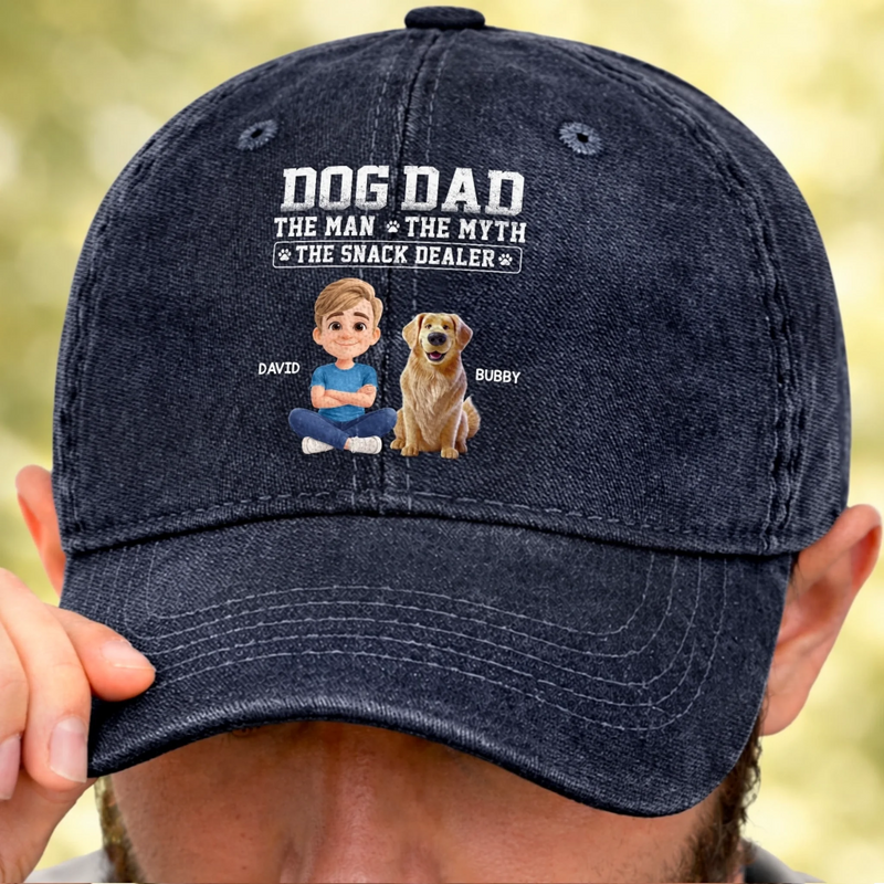Custom Vintage Washed Denim Baseball Cap - Personalized Father's Day Gifts For Dog Lovers, Dog Dad And Mom - The Snack Dealer