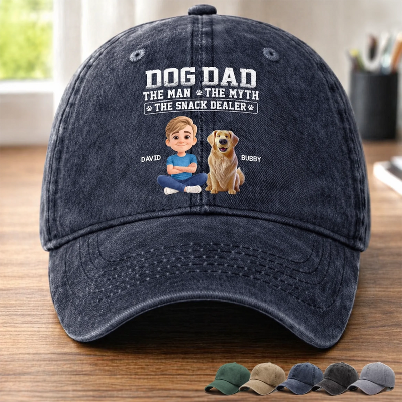 Custom Vintage Washed Denim Baseball Cap - Personalized Father's Day Gifts For Dog Lovers, Dog Dad And Mom - The Snack Dealer