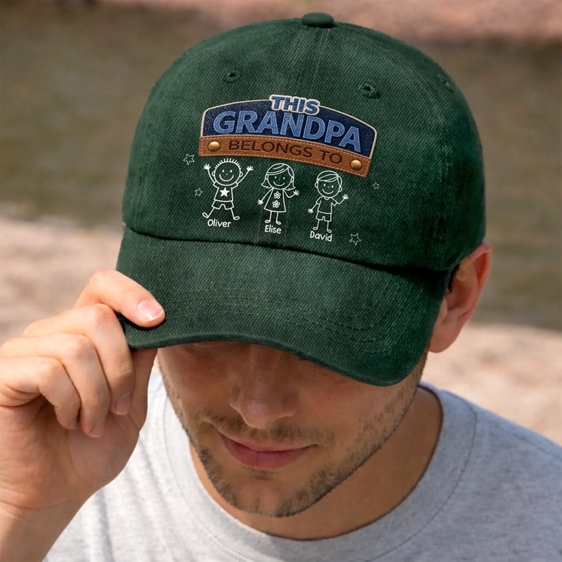 Custom Vintage Washed Denim Baseball Cap - Personalized Father's Day Birthday Gifts For Dad, Grandpa - Raised Strong By Dad