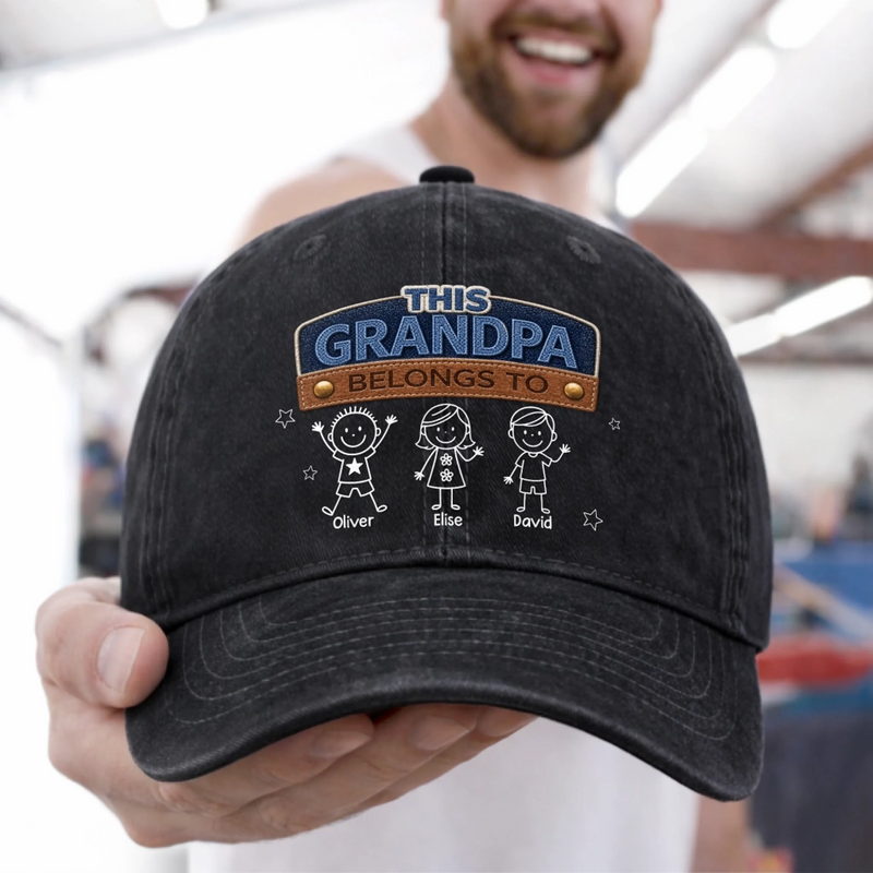Custom Vintage Washed Denim Baseball Cap - Personalized Father's Day Birthday Gifts For Dad, Grandpa - Raised Strong By Dad