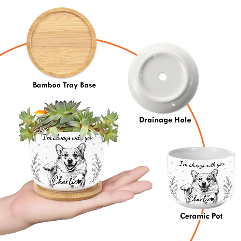 Custom Photo Home Decor Ceramic Plant Pot -  Personalized Pet Memorial Sympathy Gifts For Dogs, Cats - Forever Loved Never Forgotten