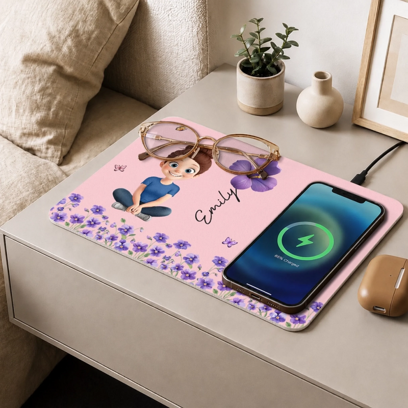 Custom Charging Mat - Personalized Best Friend Birthday Gifts For Women, Besties, Sisters, BFF, Family, Yourself - My Little Heartbeat Forever