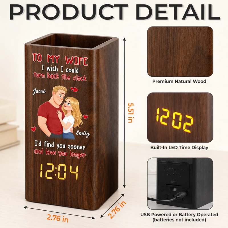 Custom Pen Holder With Clock - Personalized Anniversary Wedding Gifts For Husband And Wife, Him And Her - I'd Choose You Again And Again