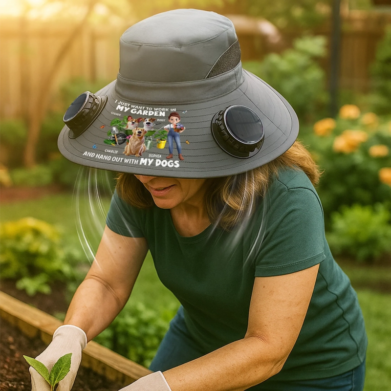 Custom Hat With Fans Solar Power - Personalized Garden Gifts For Gardeners, Dog Lovers, Dog Dad And Mom - My Ultimate Furry Gardening Crew