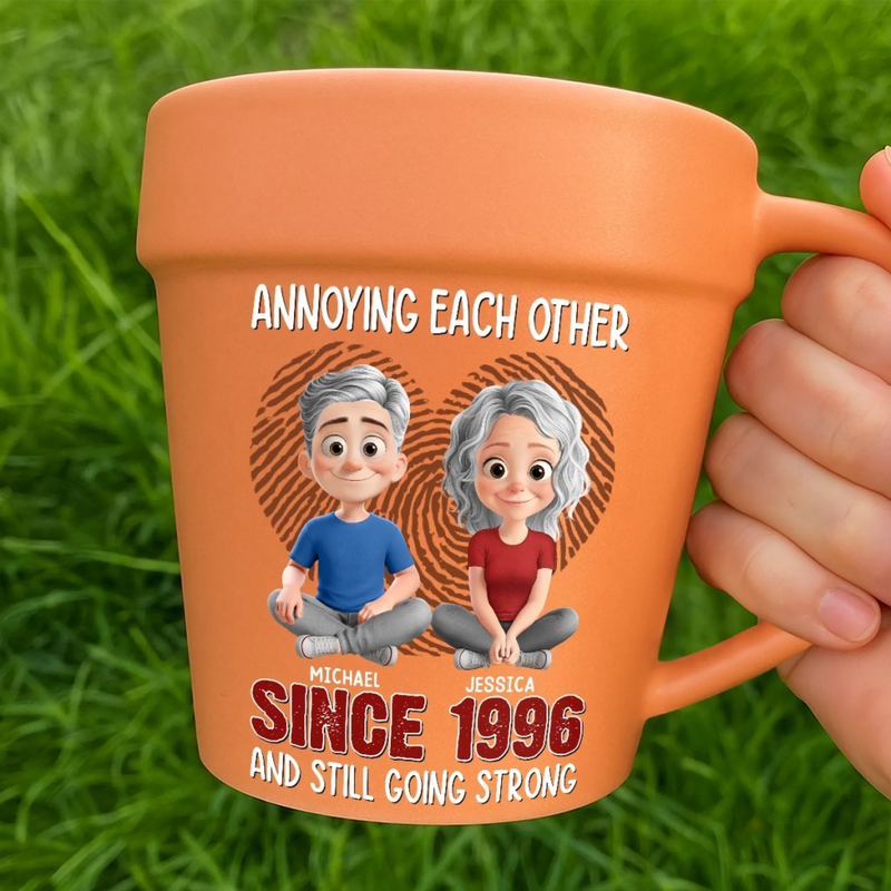 Custom Plant Pot Ceramic Mug - Personalized Birthday Garden Gifts For Husband And Wife, Him And Her - Growing Older, Loving Deeper