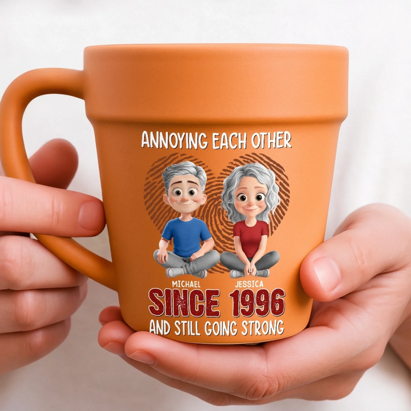 Custom Plant Pot Ceramic Mug - Personalized Birthday Garden Gifts For Husband And Wife, Him And Her - Growing Older, Loving Deeper