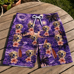 Custom Photo Tropical Hawaiian Aloha Men Beach Shorts - Personalized Summer Vacation And Travel Gifts For Dog Lovers, Dad, Mom - Starry Nights, Puppy Days