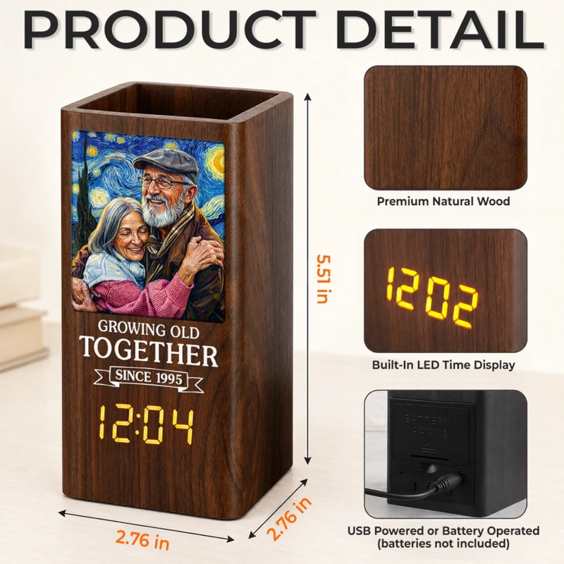Custom Photo Pen Holder With Clock - Personalized Anniversary Wedding Gifts For Husband And Wife, Him And Her - Loving You Through Every Second