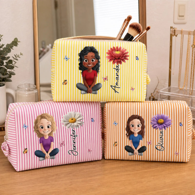 Custom Makeup Bag – Personalized  Best Friend Birthday Gifts For Women, Besties, Sisters, BFF – Beautiful Strong And Loved