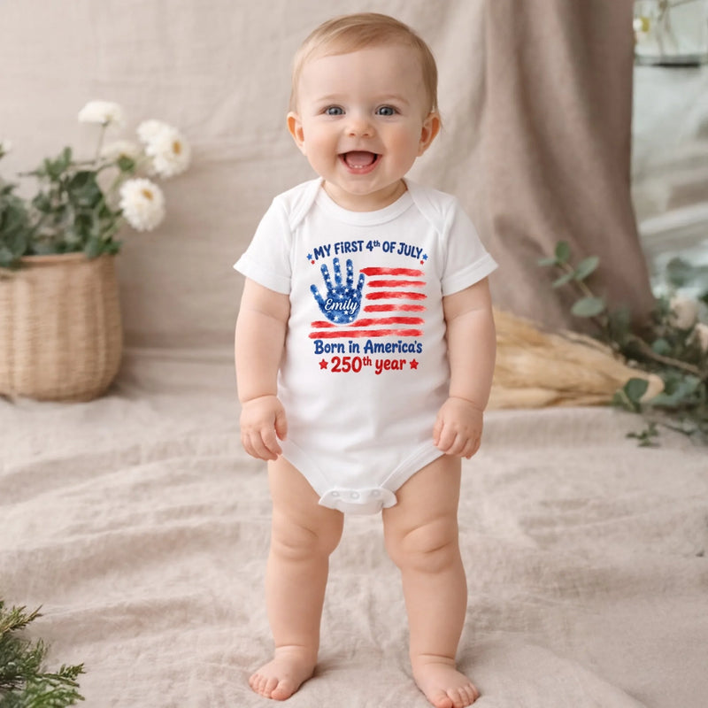 Custom Baby Onesie - Personalized Baby Shower, Gender Reveal, America 250th Anniversary Gifts For New Moms, New Dads, New Parents - My First 4th Of July