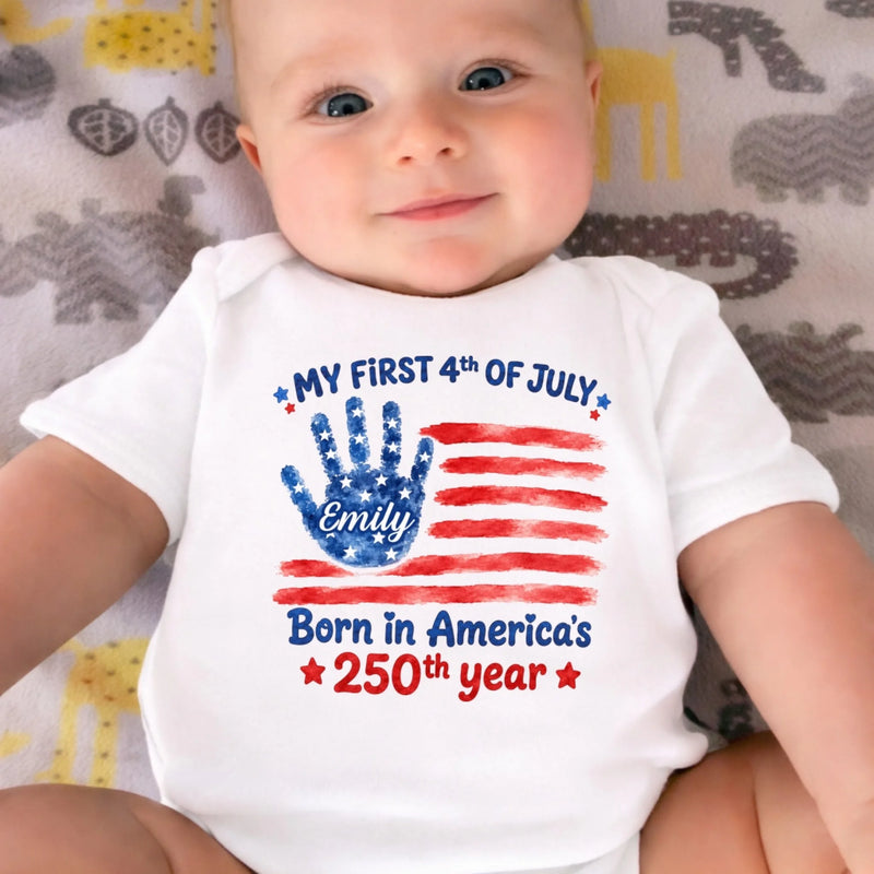 Custom Baby Onesie - Personalized Baby Shower, Gender Reveal, America 250th Anniversary Gifts For New Moms, New Dads, New Parents - My First 4th Of July