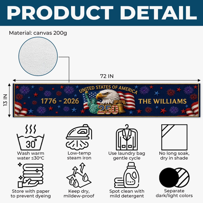 Custom Table Runner - Personalized America 250th Anniversary Gifts For Mom, Dad, Brother, Sister, Kids - Proud Hearts Shine Bright