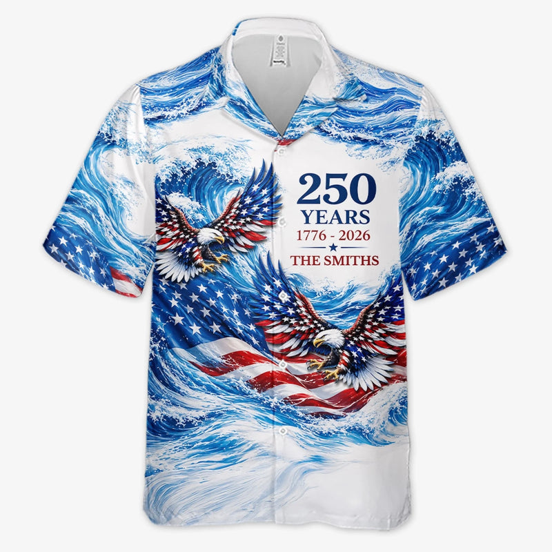 Custom Unisex Tropical Hawaiian Aloha Shirt - Personalized America 250th Anniversary Gifts For Mom, Dad, Brother, Sister, Kids - Generations of Strength