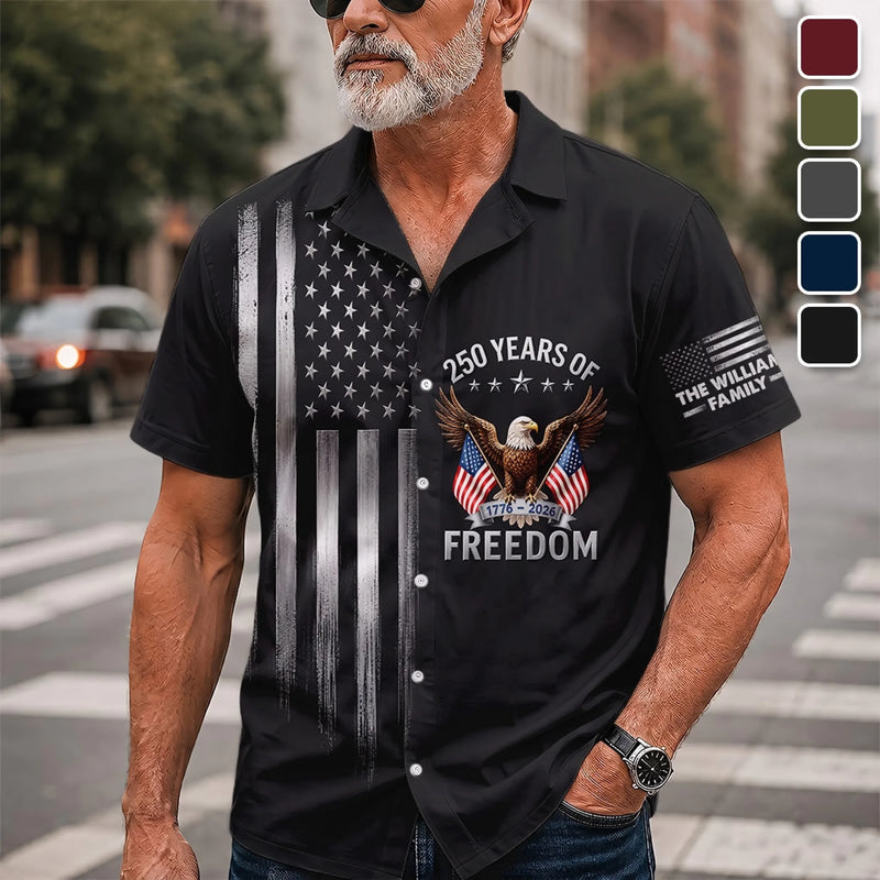 Custom Unisex Tropical Hawaiian Aloha Shirt - Personalized America 250th Anniversary Gifts For Mom, Dad, Brother, Sister, Kids - Generations United In Freedom
