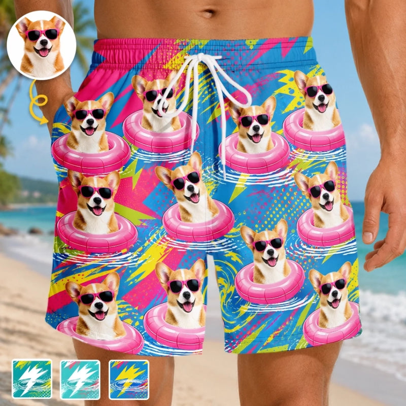 Custom Photo Tropical Hawaiian Aloha Men Beach Shorts - Personalized Summer Vacation And Travel Gifts For Dog Cat Lovers, Dog Dad And Mom, Cat Owners - The Coolest Boss In Town