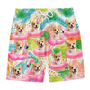 Custom Photo Tropical Hawaiian Aloha Men Beach Shorts - Personalized Summer Vacation And Travel Gifts For Dog Cat Lovers, Dog Dad And Mom, Cat Owners - Furry Vibes, Flamingo Skies