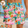 Custom Photo Tropical Hawaiian Aloha Men Beach Shorts - Personalized Summer Vacation And Travel Gifts For Dog Cat Lovers, Dog Dad And Mom, Cat Owners - Tropical Parrots, Furry Smiles