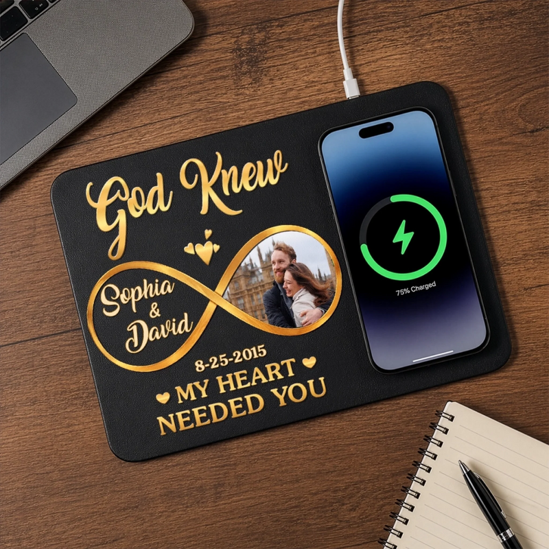 Custom Photo Charging Mat - Personalized Anniversary Wedding Gifts For Husband And Wife, Him And Her - Our Forever Love Story
