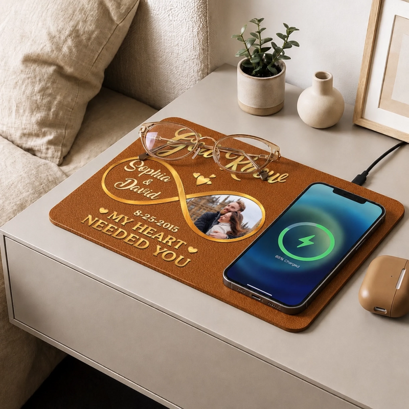Custom Photo Charging Mat - Personalized Anniversary Wedding Gifts For Husband And Wife, Him And Her - Our Forever Love Story