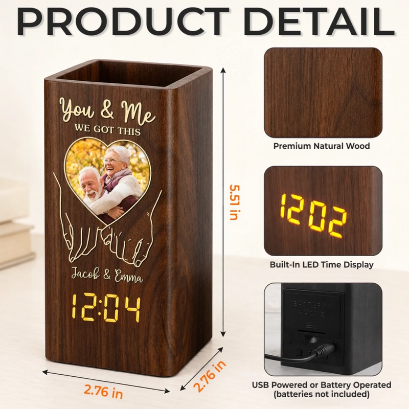 Custom Photo Pen Holder With Clock - Personalized Anniversary Wedding Gifts For Husband And Wife, Him And Her - We Got This, Together