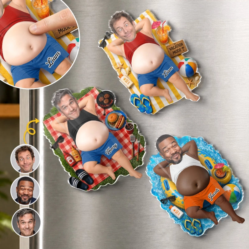 Custom Photo Dad Bod Belly Squishy Acrylic Fridge Magnet – Personalized Father's Day Funny Gifts For Dad, Grandpa –  Vacation Mode