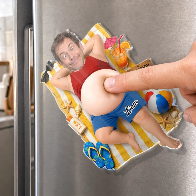 Custom Photo Dad Bod Belly Squishy Acrylic Fridge Magnet – Personalized Father's Day Funny Gifts For Dad, Grandpa –  Vacation Mode
