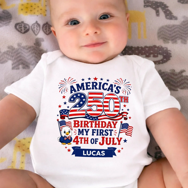 Custom Baby Onesie - Personalized Baby Shower, Gender Reveal, America 250th Anniversary Gifts For New Moms, New Dads, New Parents - Little Patriot Shines Bright