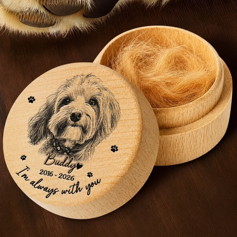 Custom Photo Wooden Pet Fur Keepsake Box - Personalized Pet Memorial Gifts For Dogs, Cats - Forever In My Heart